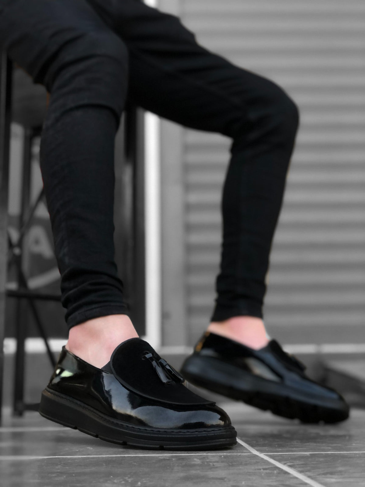 BA0005 Laceless High Sole Black Sole Classic Suede Detailed Tasseled Corcik Men's Shoes