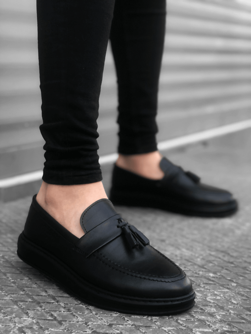 BA0005 Lace-Up High Sole Black Classic Tufted Corcik Men Shoes - STREETMODE ™