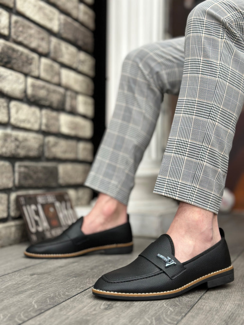 BA0009 Leather Tassel Corcik Black V Fashion Buckle Classic Men's Shoes - STREETMODE ™