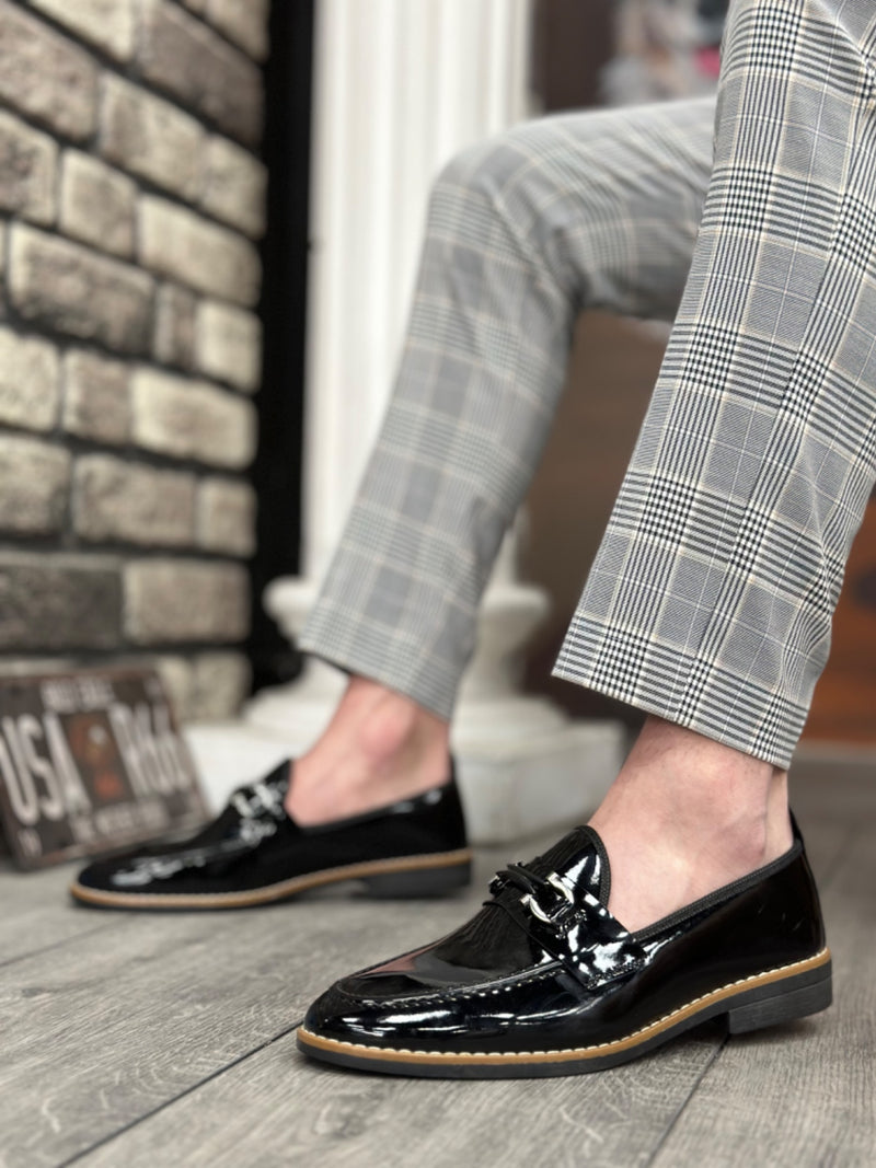 BA0009 Patent Leather Tasseled Corcik Black Hook Buckle Classic Men's Shoes - STREETMODE ™