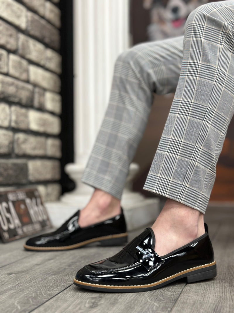 BA0009 Patent Leather Tasseled Corcik Black V Fashion Buckle Classic Men's Shoes - STREETMODE ™