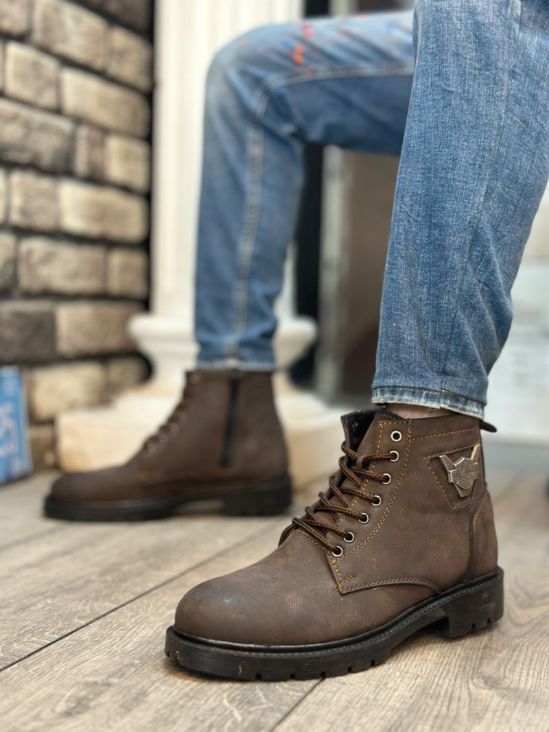 BA0080 Eagle Zippered Brown Men's Classic Sports Classic Half Ankle Boots - STREETMODE ™
