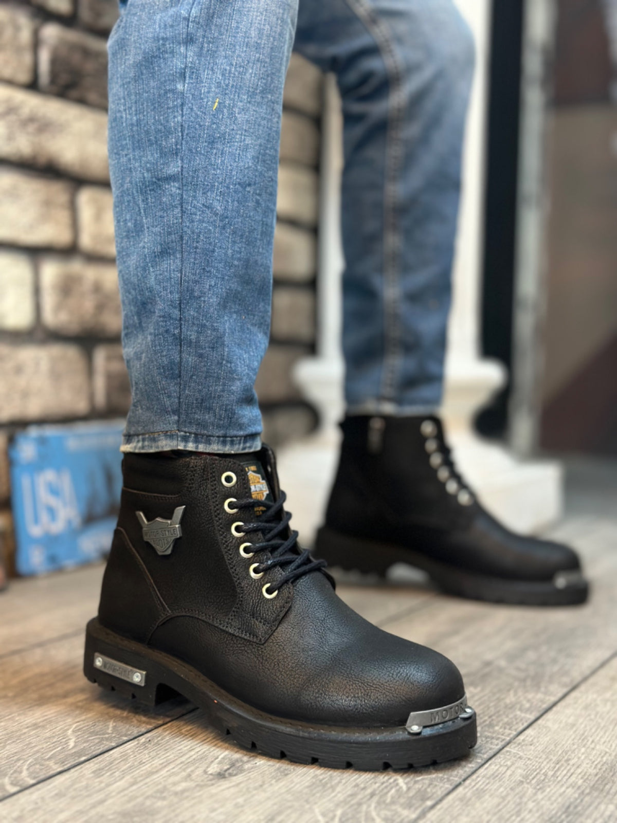 BA0080 Motor Style Black Men's Classic Sports Classic Boots With Zipper - STREETMODE ™