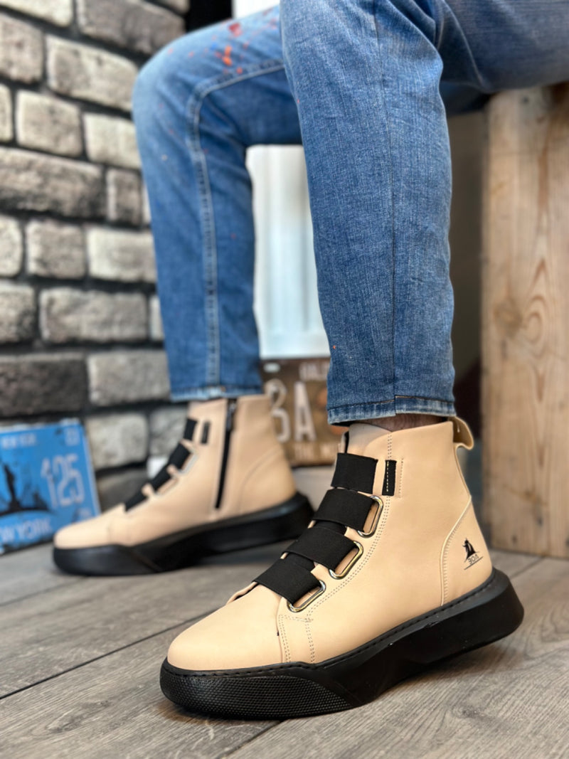 BA0142 Banded High Sole Black Sport Boots - Men Fashion Sneaker Shoes Men's Sneaker Boots - STREETMODE ™