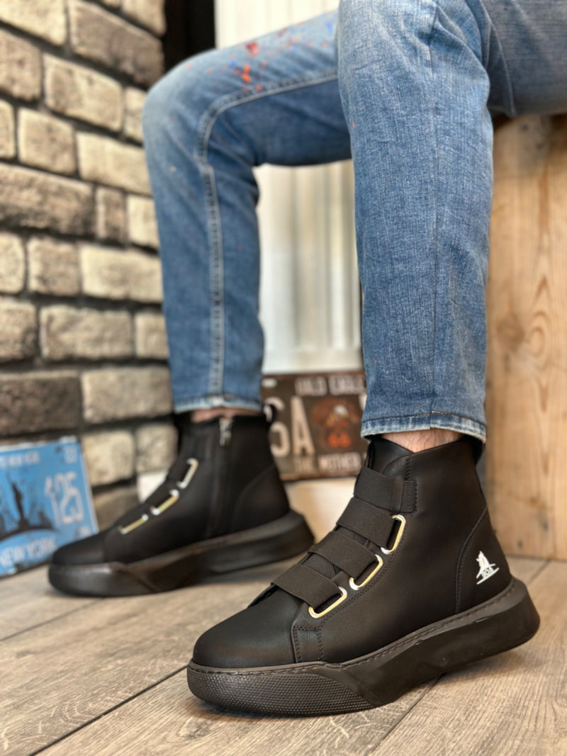 BA0142 Banded Men's High Heel Black Sole Sports Boots - STREETMODE ™