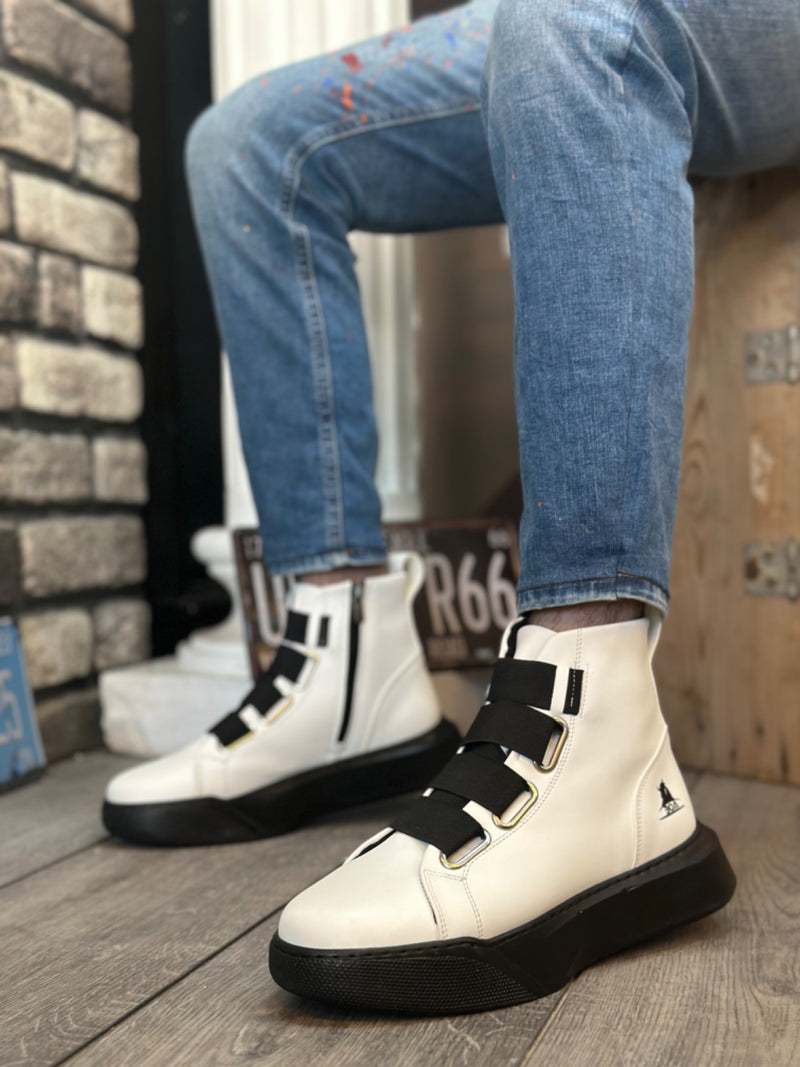 BA0142 Banded Men's High Sole Black Sport Boots - Men Fashion Sneaker Shoes Men's Sneaker Boots - STREETMODE ™