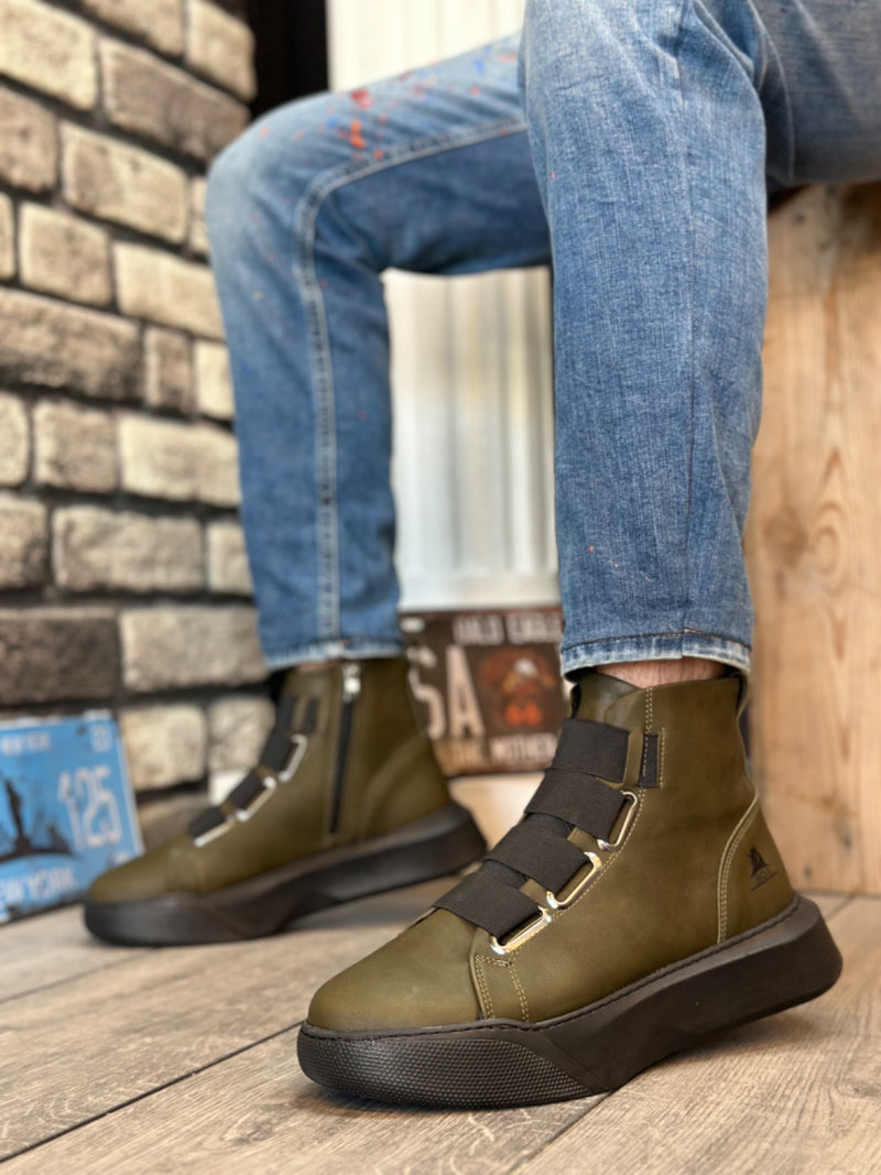 BA0142 Banded Men's High Sole Black Sport Boots - Men Fashion Sneaker Shoes Men's Sneaker Boots - STREETMODE ™