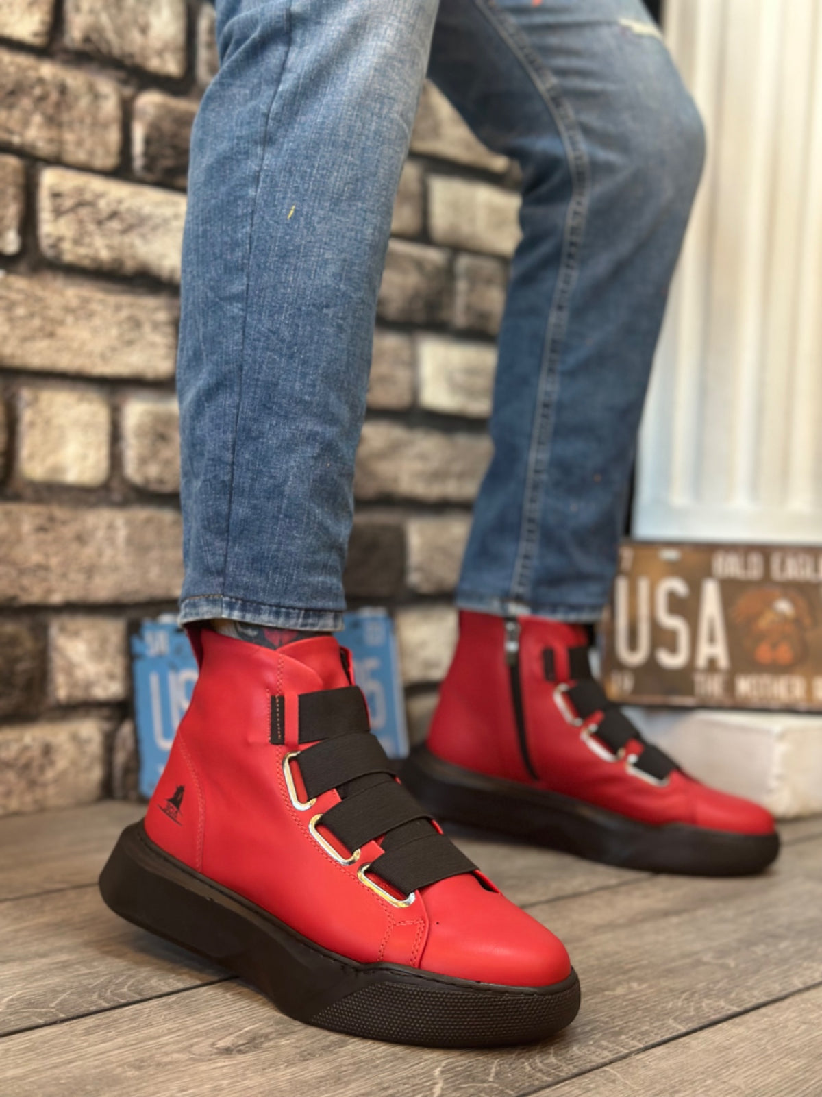 BA0142 Banded Men's High Sole Black Sport Boots - Men Fashion Sneaker Shoes Men's Sneaker Boots - STREETMODE ™