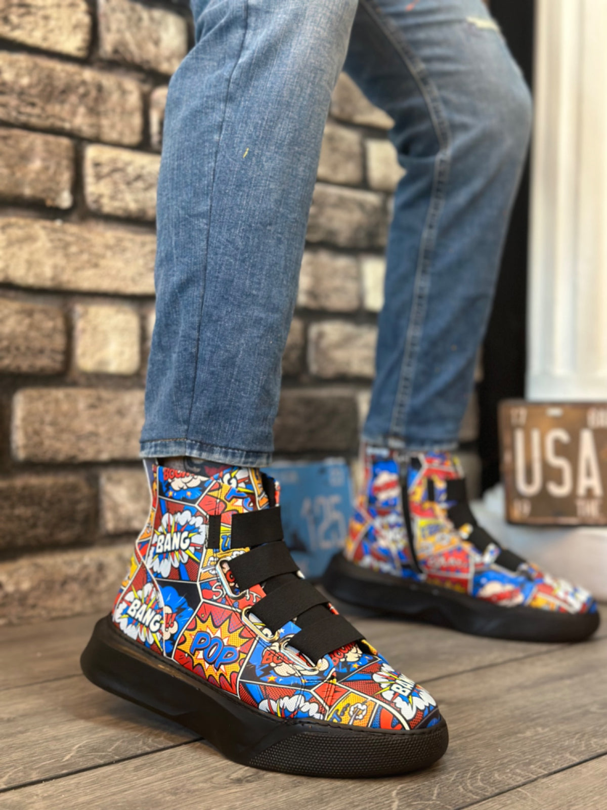 BA0142 Banded Men's High-Sole Pop Art Model Sports Boots - STREETMODE ™