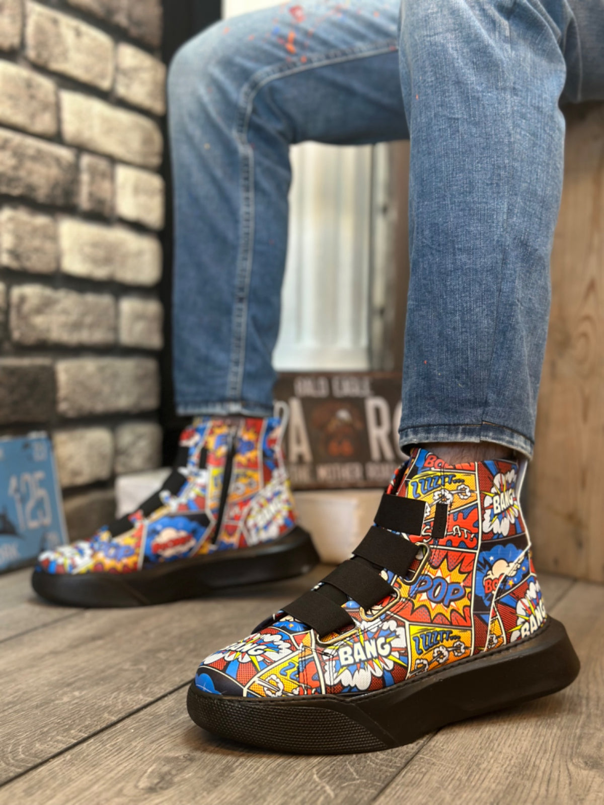 BA0142 Banded Men's High-Sole Pop Art Model Sports Boots - STREETMODE ™