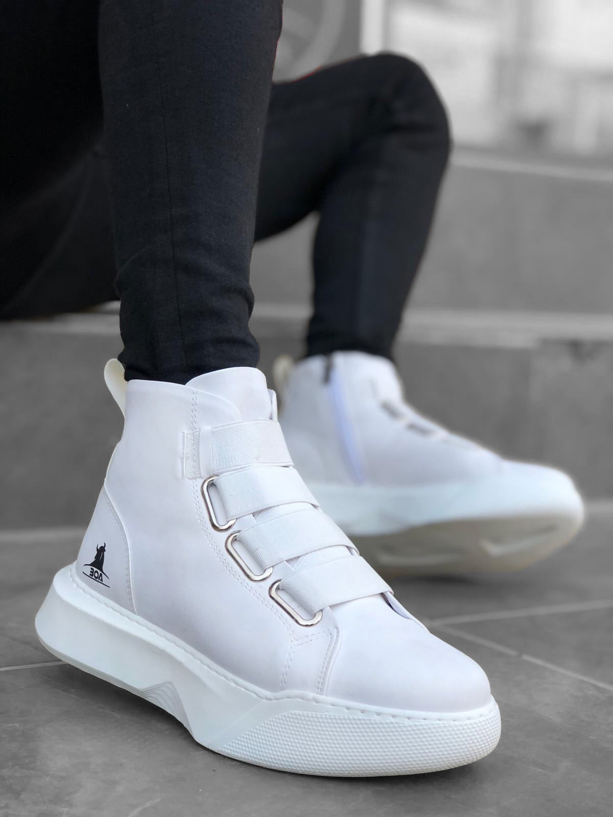 BA0142 Banded Men's High-Sole White Sports Boots - STREETMODE ™