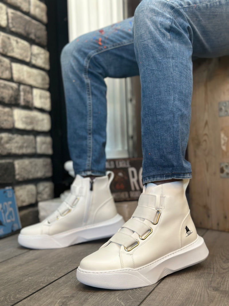 BA0142 Banded Men's High-Sole White Sports Boots - STREETMODE ™