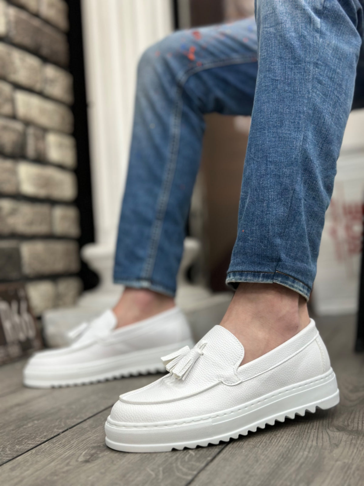 BA0154 Laceless High Sole Skin White Color Tassel Men's Shoes - STREETMODE ™