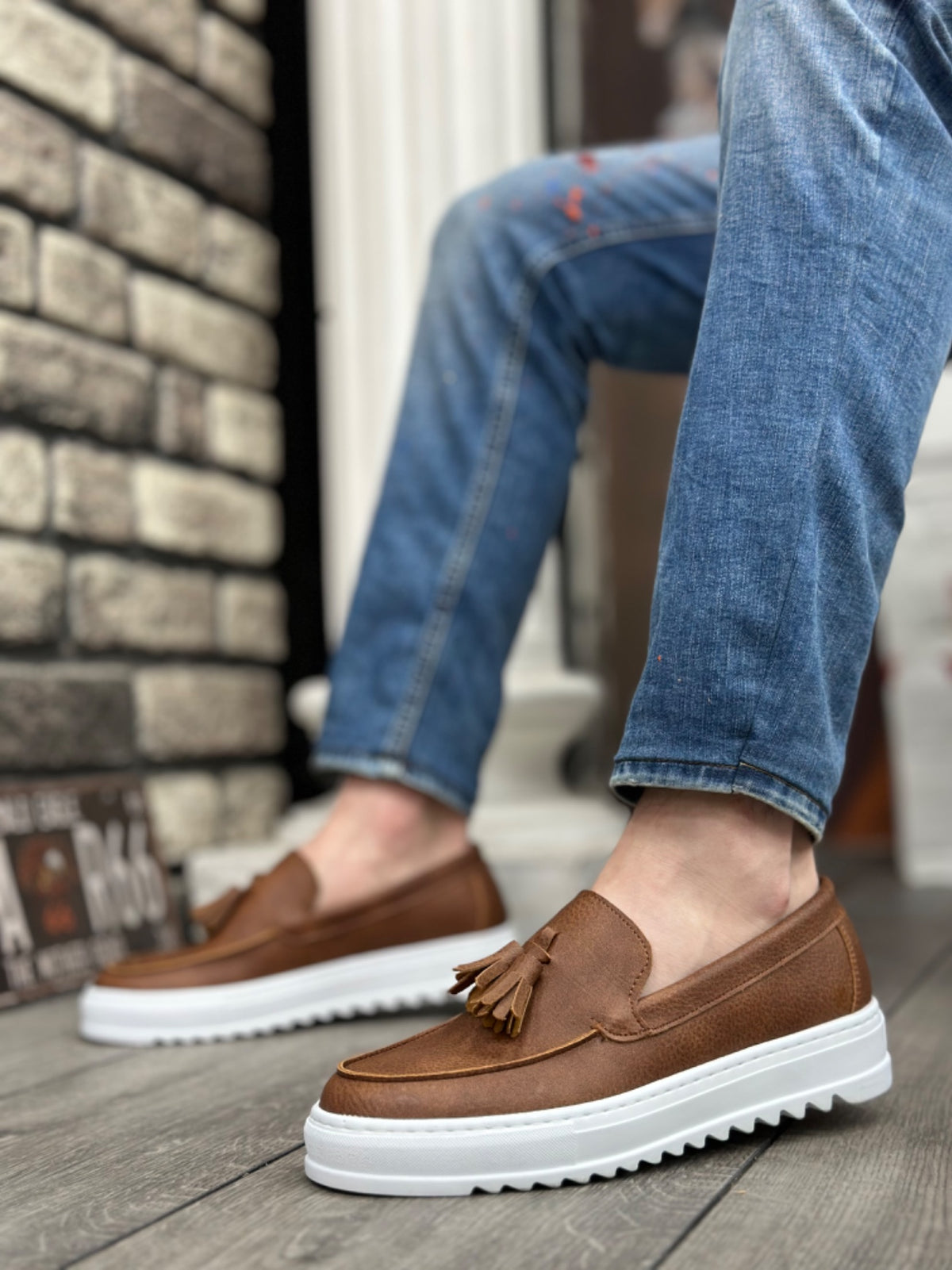 BA0154 Laceless High Sole Skin Tan Tassel Men's Shoes - STREETMODE ™