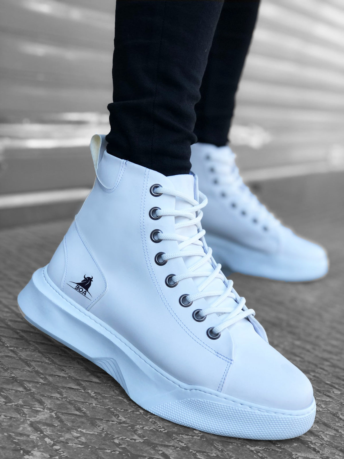 BA0155 Lace-Up Men's High Sole White Sport Boots - STREETMODE ™