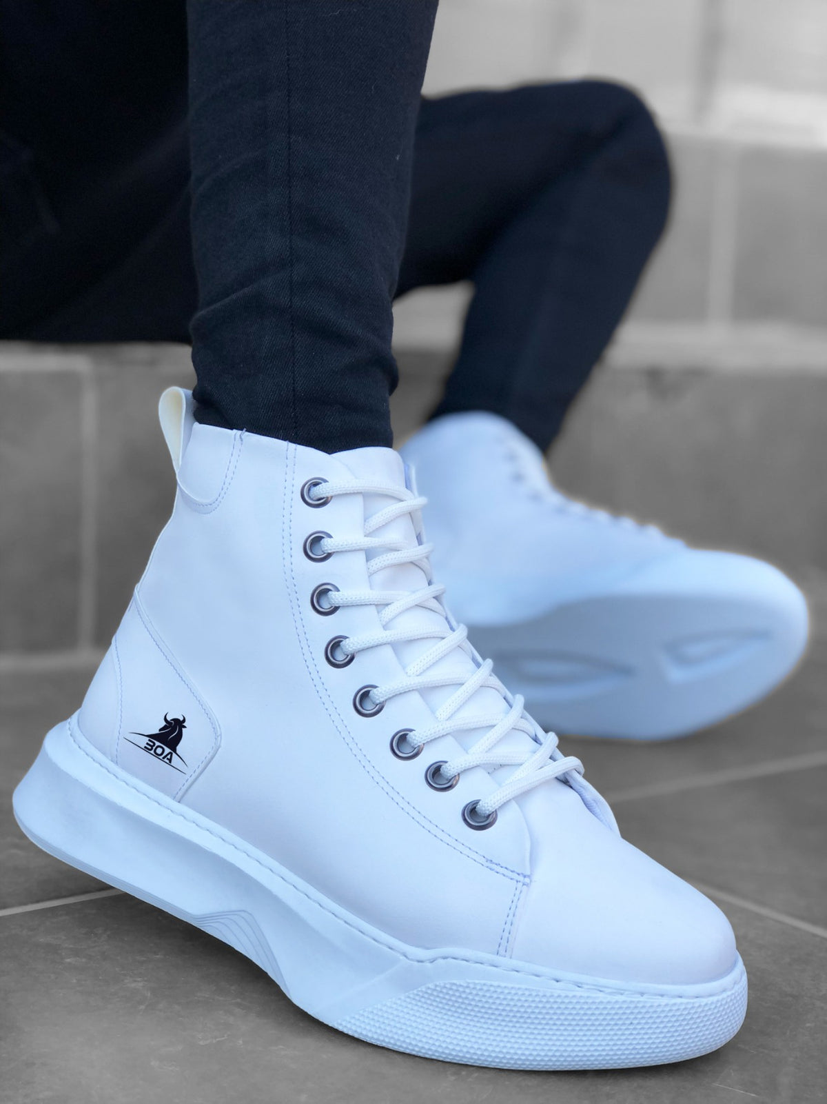 BA0155 Lace-Up Men's High Sole White Sport Boots - STREETMODE ™
