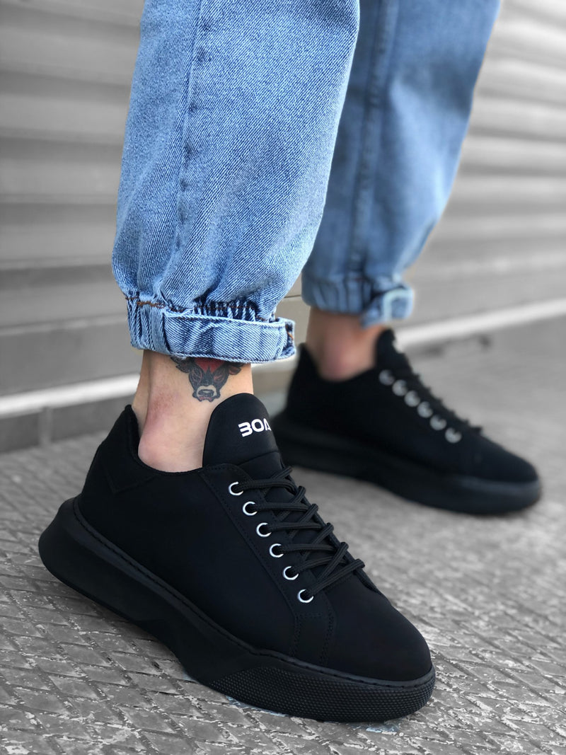 BA0161 Lace-up Men's High Sole Black Sneakers Shoes - STREETMODE ™
