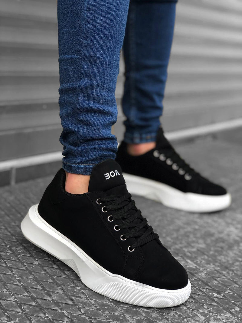 BA0161 Lace-up Men's High Sole Black White Sneakers - STREETMODE ™