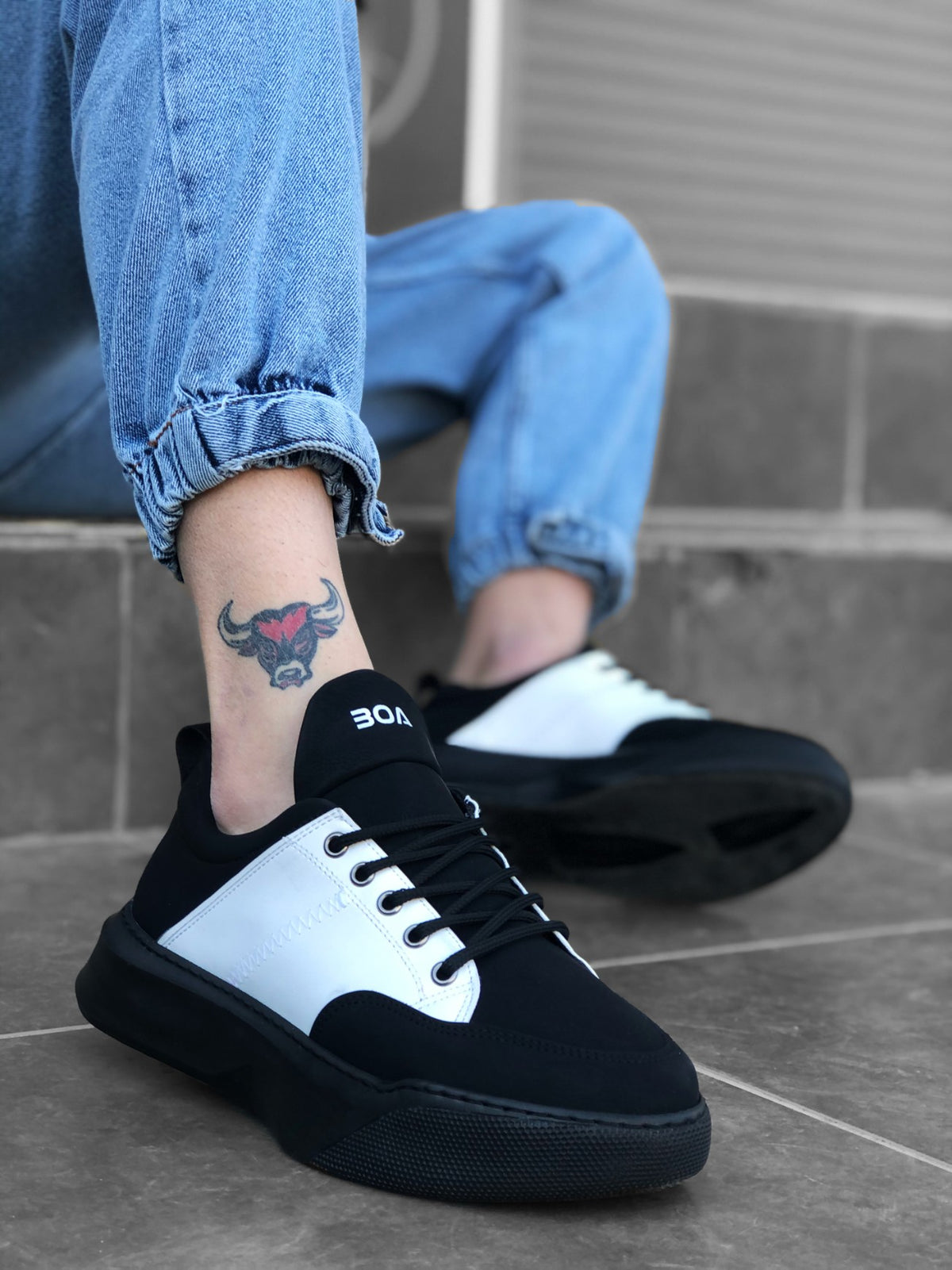 BA0163 Lace-Up High Sole Black White - Men Sneaker Sports Shoes - STREETMODE ™