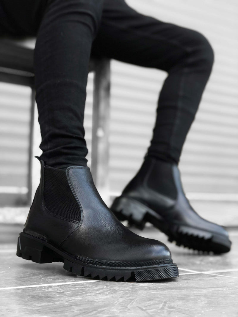 BA0182 Genuine Leather Inside and Out Black Men's Sports Half Ankle Boots - STREETMODE ™