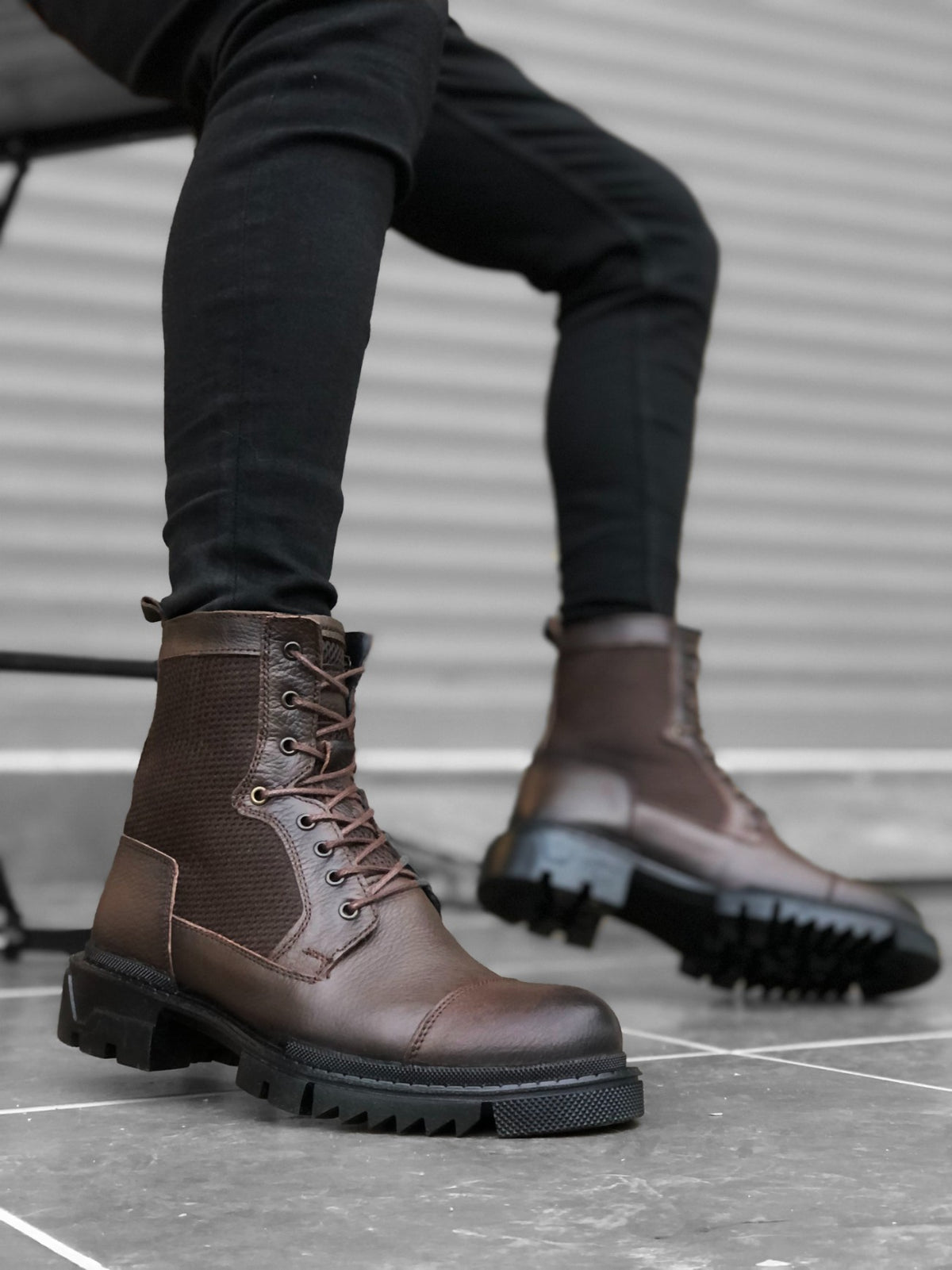 BA0183 Inner & Outer Genuine Leather Brown Men's Boots - STREETMODE ™