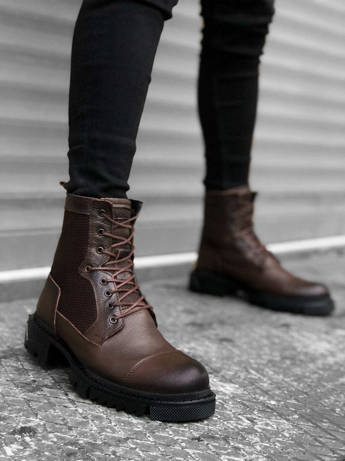 BA0183 Inner & Outer Genuine Leather Brown Men's Boots - STREETMODE ™