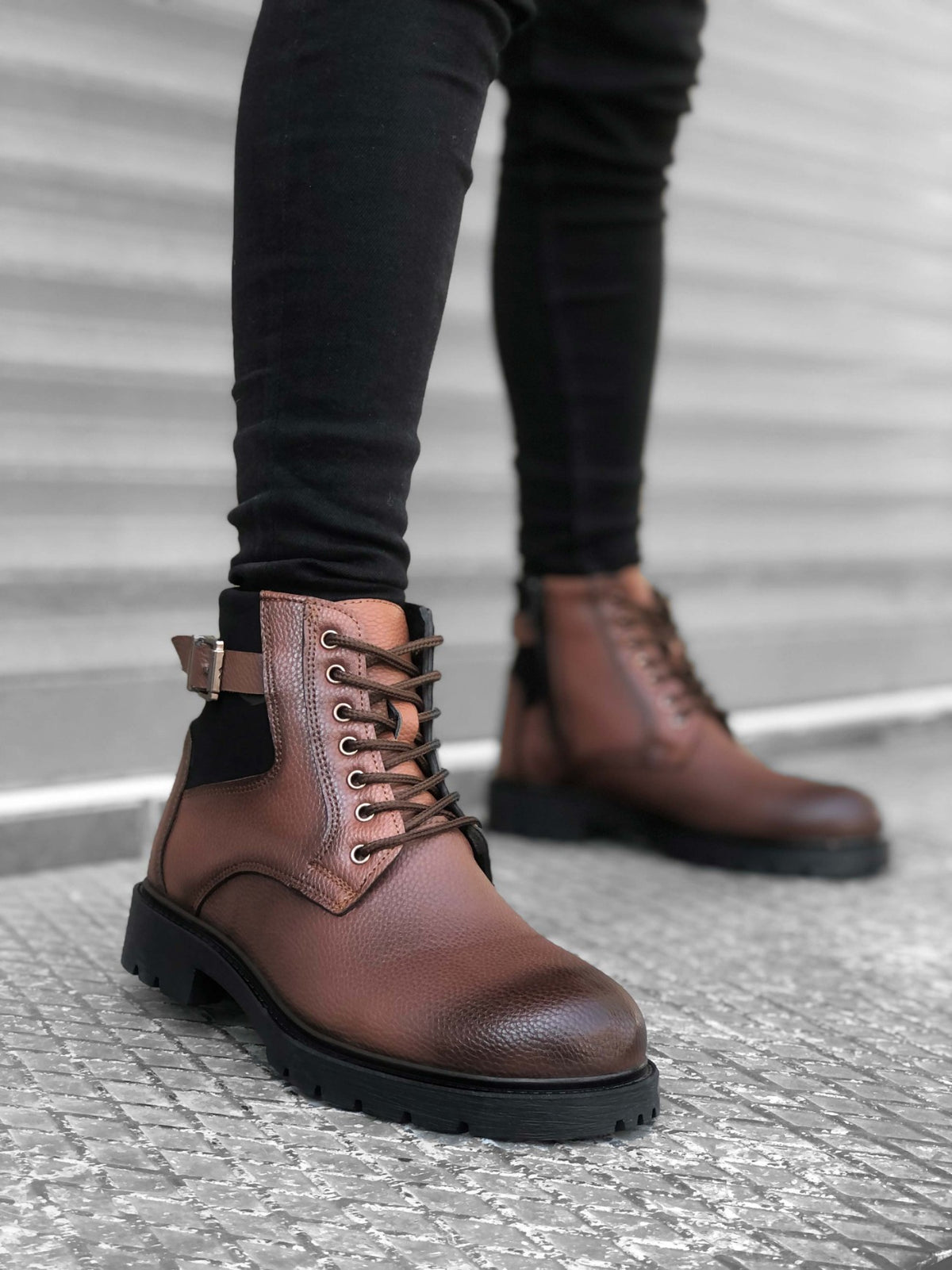 BA0186 Zippered Buckle Tobacco Men's Classic Sports Classic Ankle Ankle Boots - STREETMODE ™