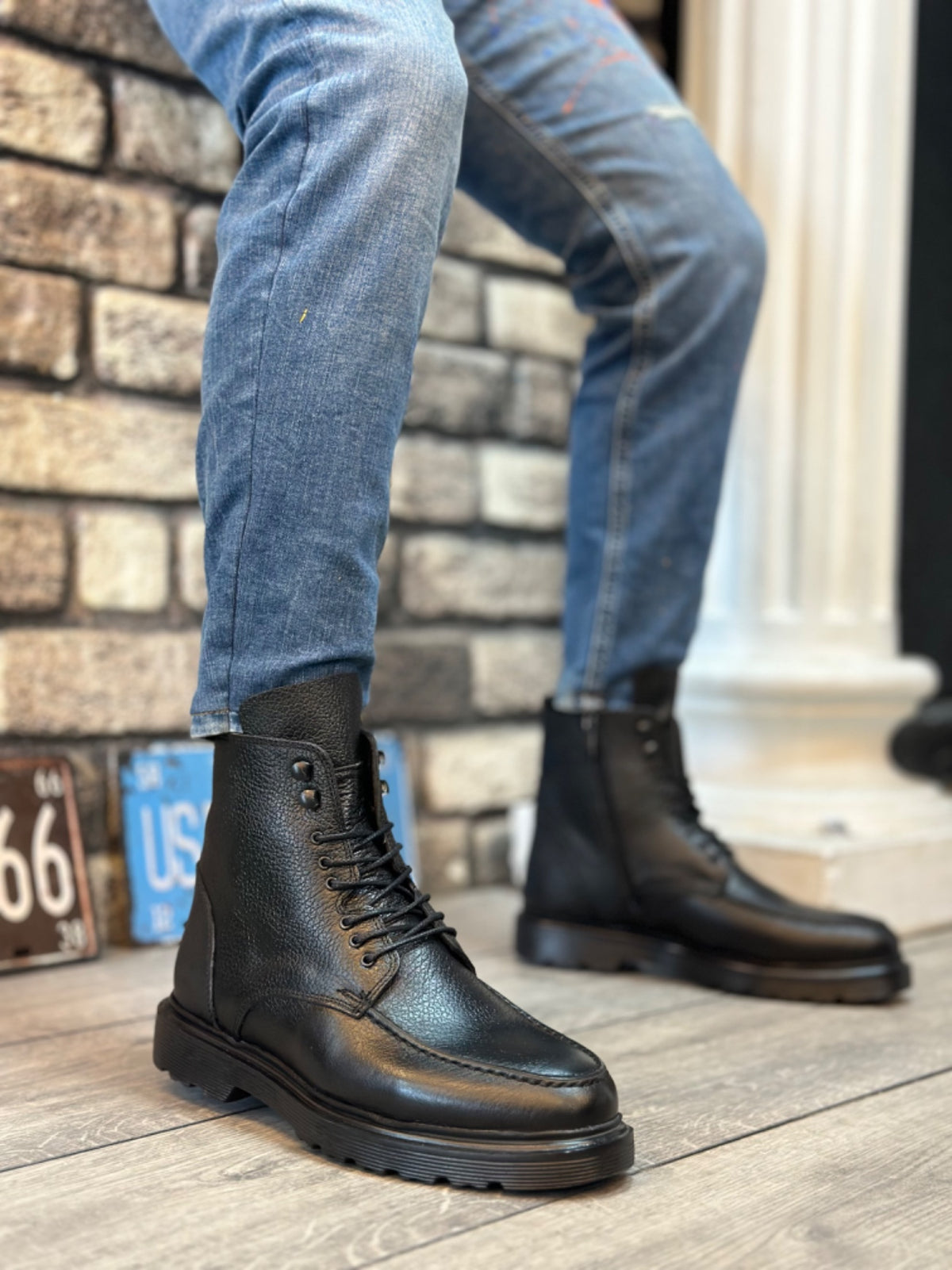 BA0212 Inside and Outside Genuine Leather Black Men's Boots - STREETMODE ™