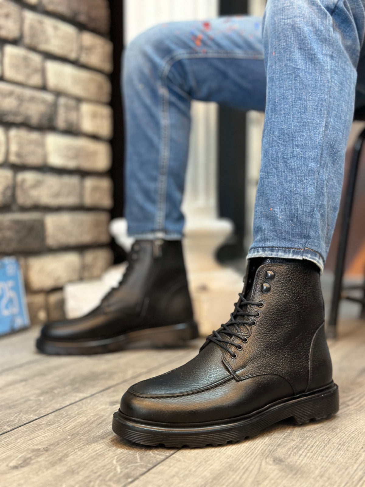 BA0212 Inside and Outside Genuine Leather Black Men's Boots - STREETMODE ™