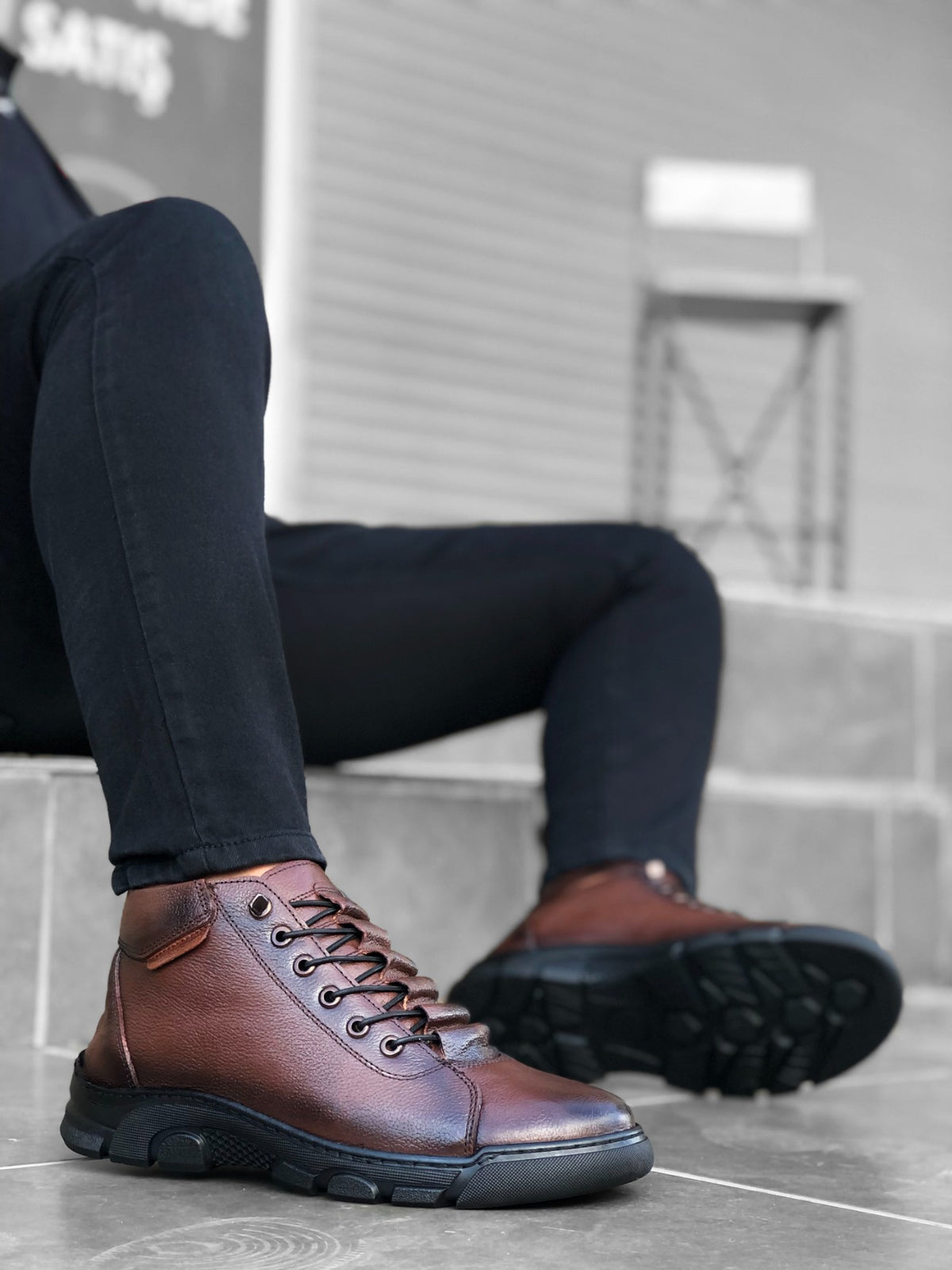 BA0213 Hidden Laced Genuine Leather Brown Men's Half Ankle Boots - STREET MODE ™