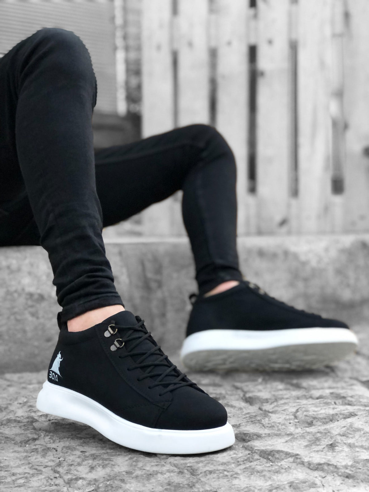 BA0220 Lace-up Men's High Sole Black White Sole Sports Shoes sneakers - STREETMODE ™
