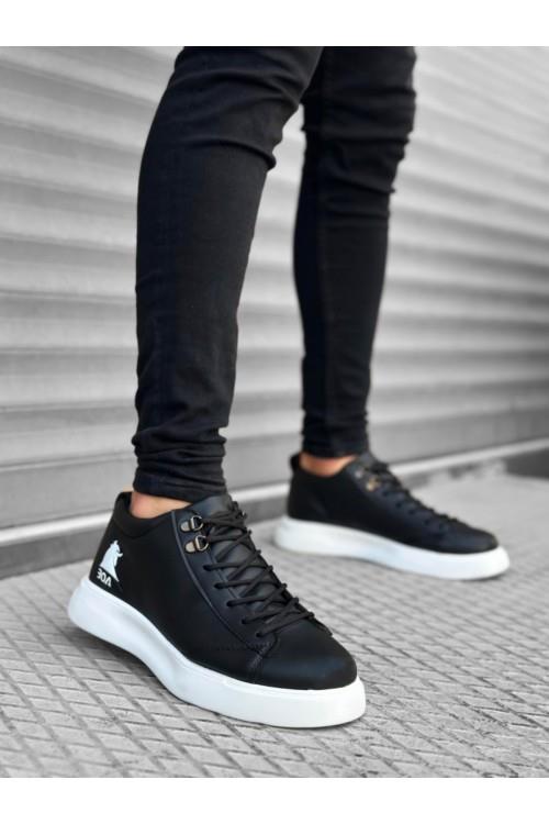 BA0220 Lace-up Men's High Sole Black Skin White Sole Sports Shoes - STREETMODE ™