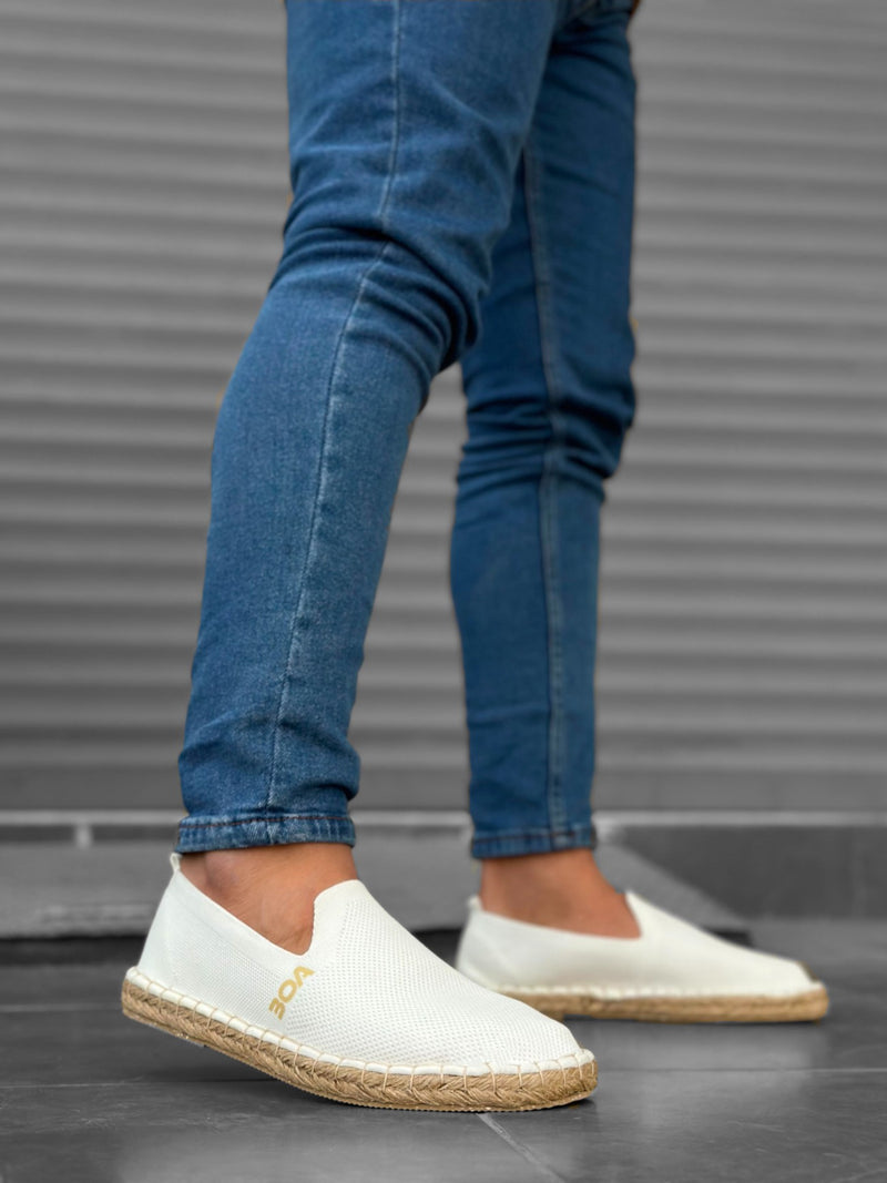 BA0224 Comfortable Flat Sole Espadrilles Knitted Sweater White Casual Men's Shoes - STREETMODE ™