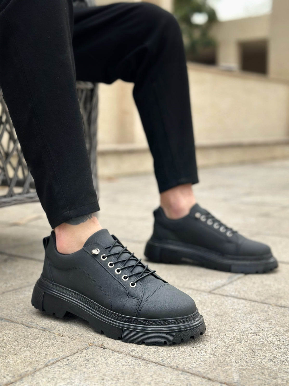 BA0245 Black Smart Elastic Lace-Up High Black Sole Casual Men's Shoes