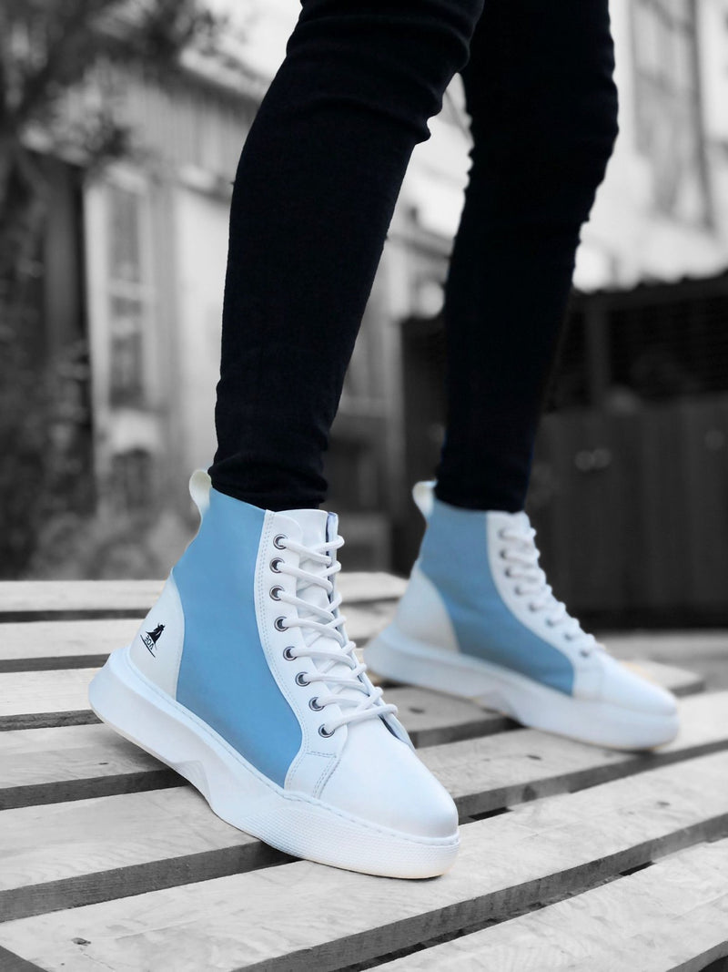 BA0256 Lace-up Men's High Sole White Blue Sole Sports Boots - STREETMODE ™