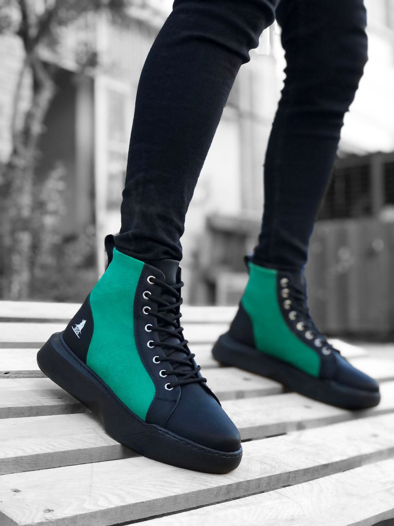 BA0256 Lace-up Men's High Sole Black Green Sole Sports Boots - STREET MODE ™