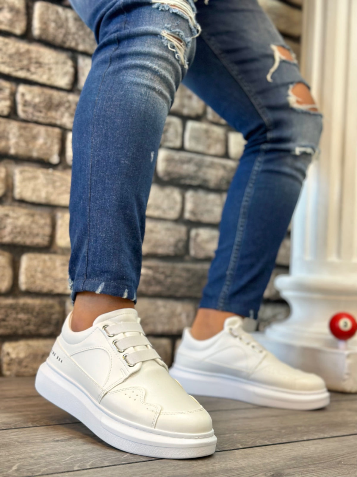 BA0302 Thick Sole Lace-Up Style Casual White Men's Sneakers Shoes - STREET MODE ™