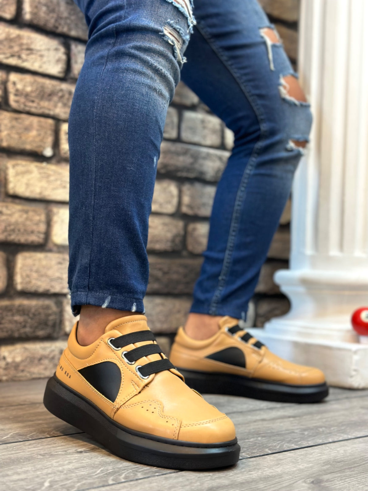 BA0302 Thick Sole Lace-Up Style Casual Caramel Color Men's Sneakers Shoes - STREET MODE ™