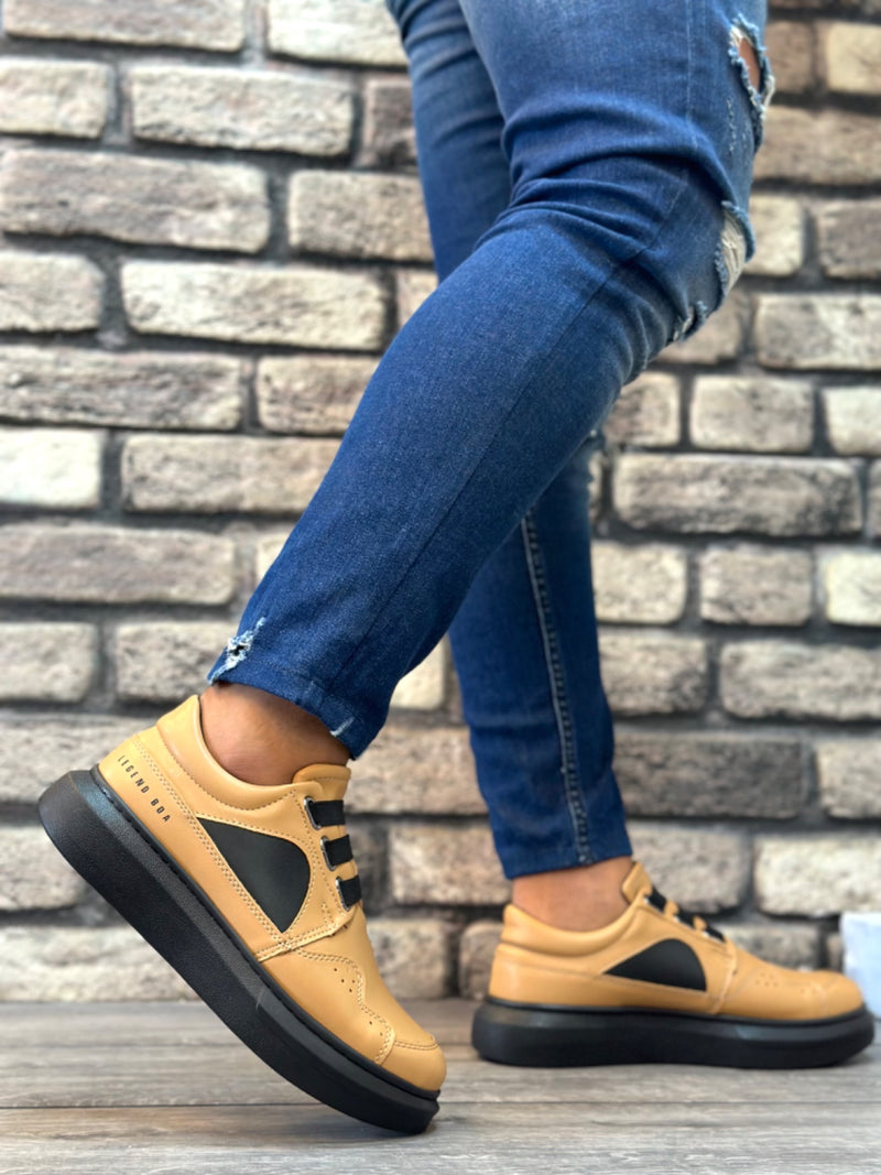 BA0302 Thick Sole Lace-Up Style Casual Caramel Color Men's Sneakers Shoes - STREET MODE ™