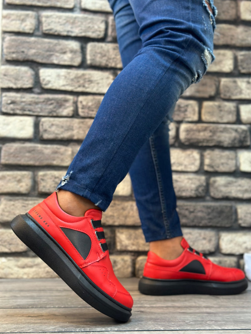 BA0302 Thick Sole Lace-Up Style Casual Red Black Men's Sneakers Shoes - STREET MODE ™