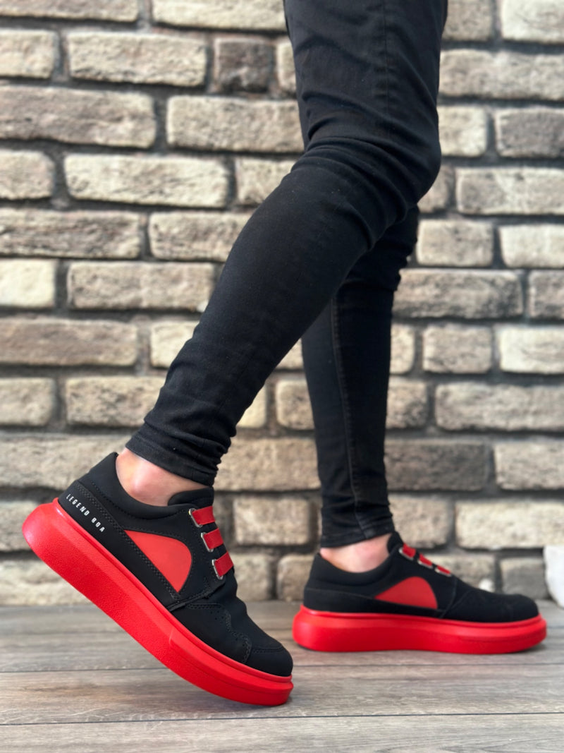 BA0302 Thick Sole Lace-Up Style Casual Black Red Men's Shoes - STREETMODE ™