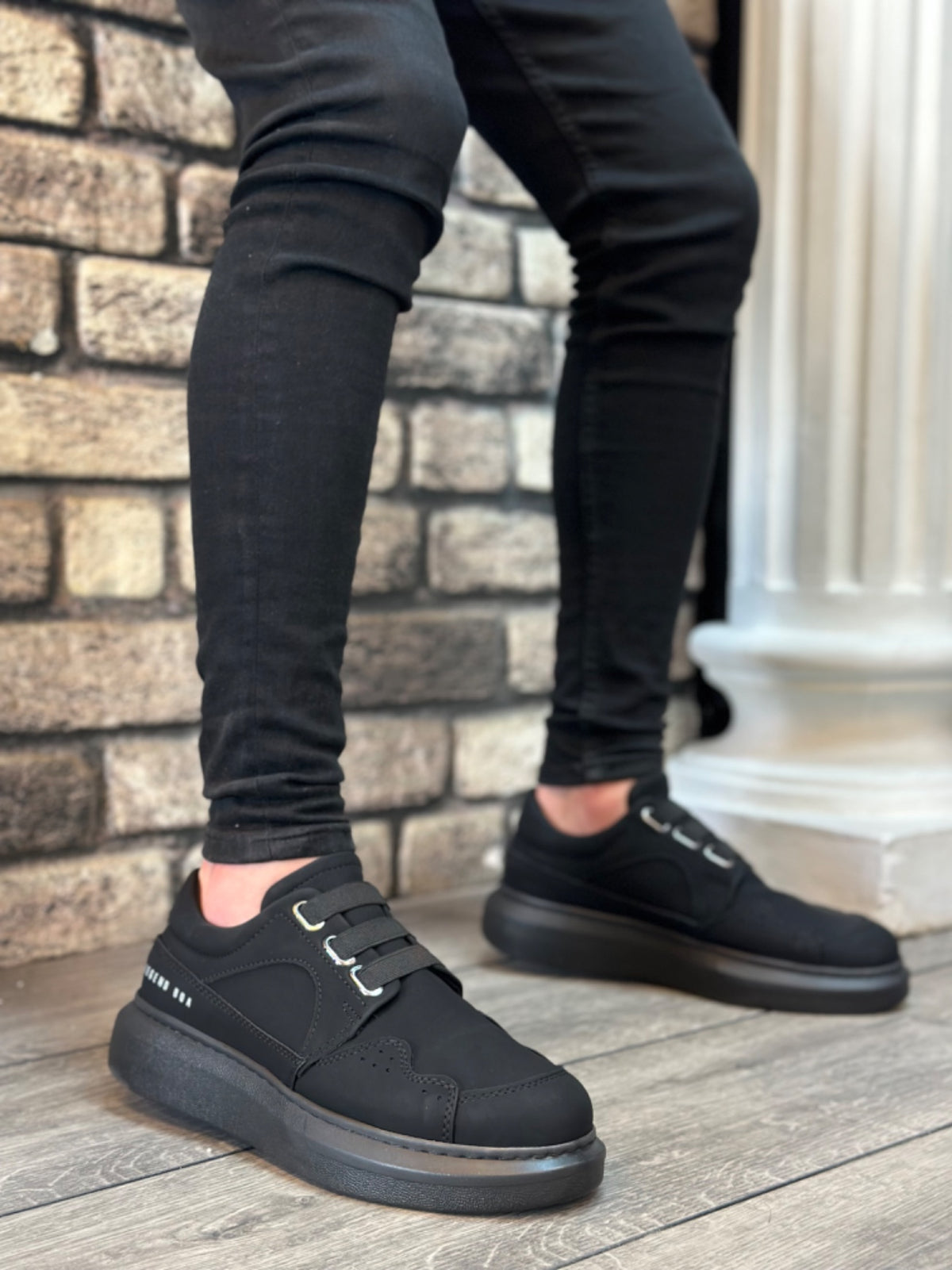 BA0302 Thick Sole Lace-Up Style Casual Black Black Men's Shoes - STREETMODE ™