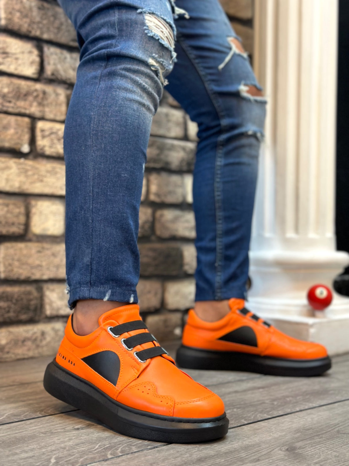 BA0302 Thick Sole Lace-Up Style Casual Orange Men's Sneakers Shoes - STREETMODE ™