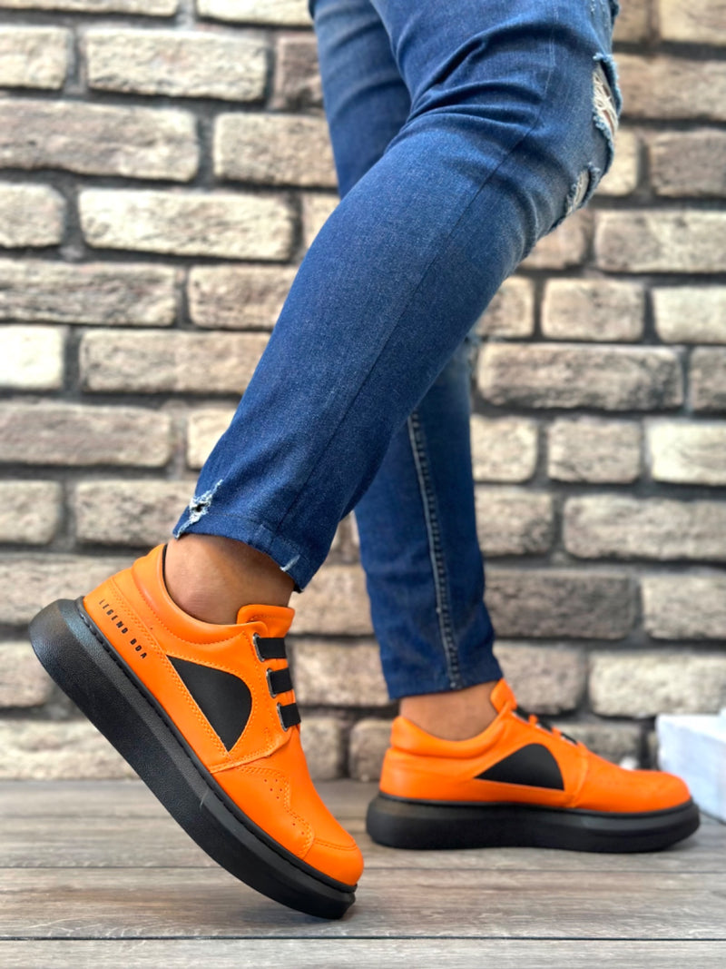 BA0302 Thick Sole Lace-Up Style Casual Orange Men's Sneakers Shoes - STREETMODE ™