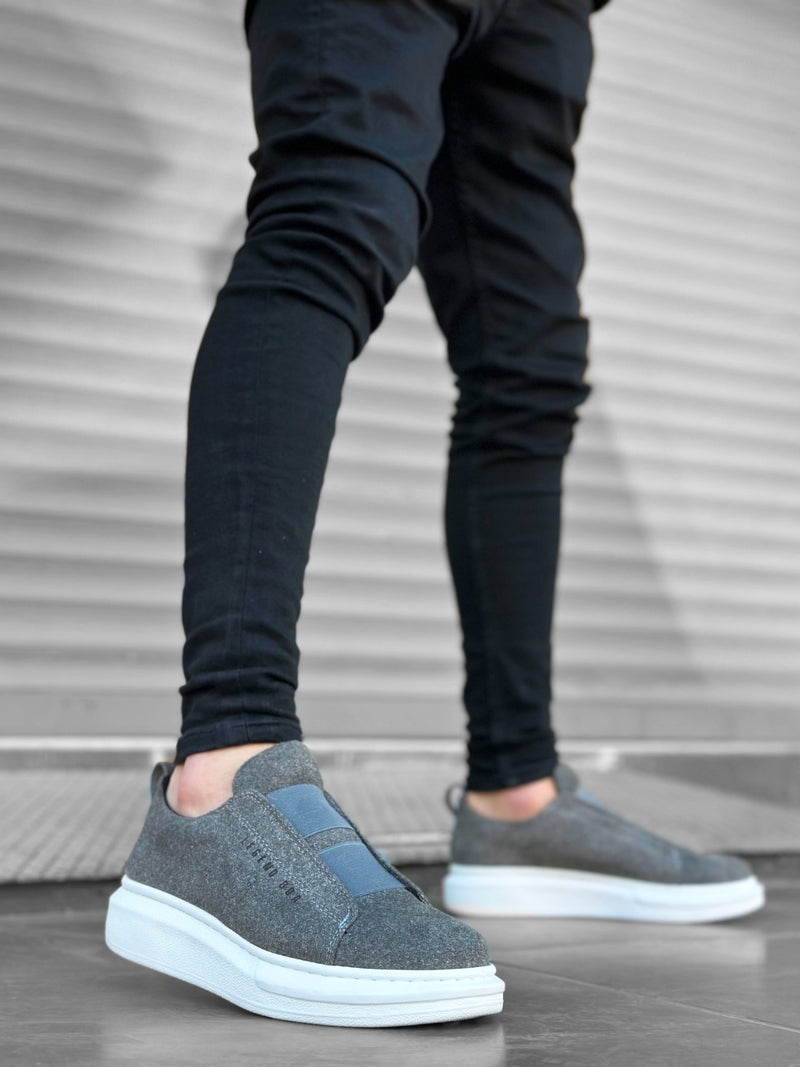 BA0307 Thick Suede High Sole Double Band Gray Men's Sneakers Shoes - STREETMODE ™