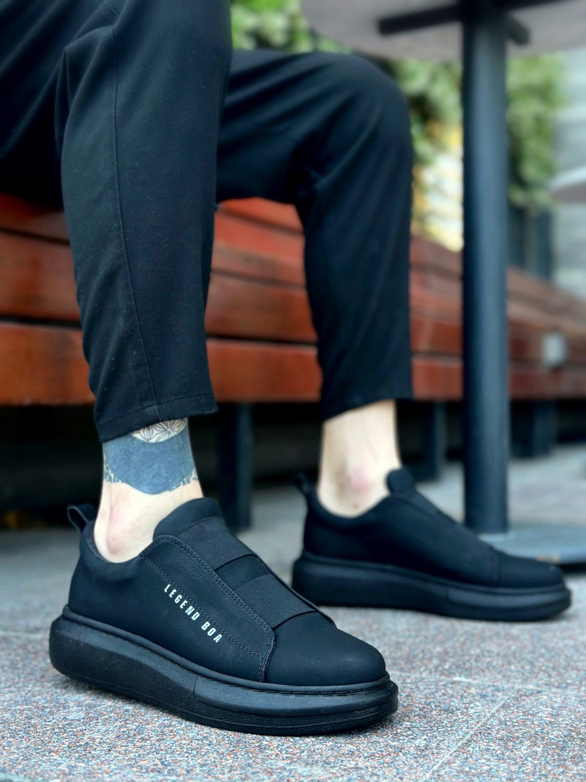 BA0307 BOA Herrenschuhe mit dicker hoher Sohle und Doppelband in Schwarz