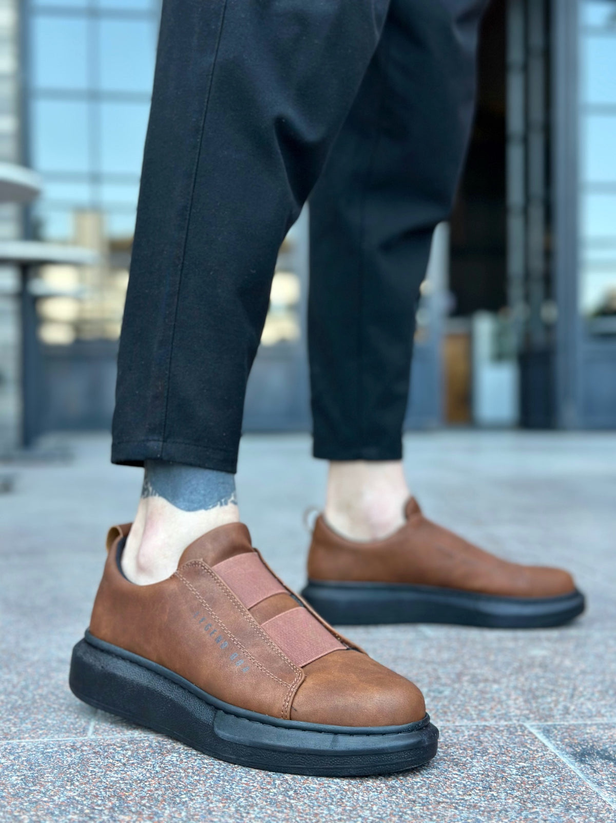 BA0307 BOA Thick High Sole Double Band Tan Black Men's Shoes