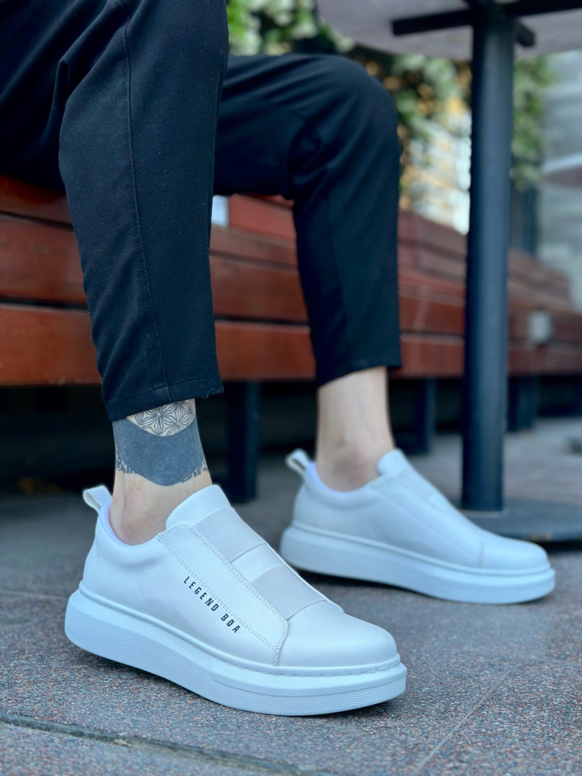 BA0307 BOA Zapatos Hombre Blanco Doble Banda Suela Gruesa
