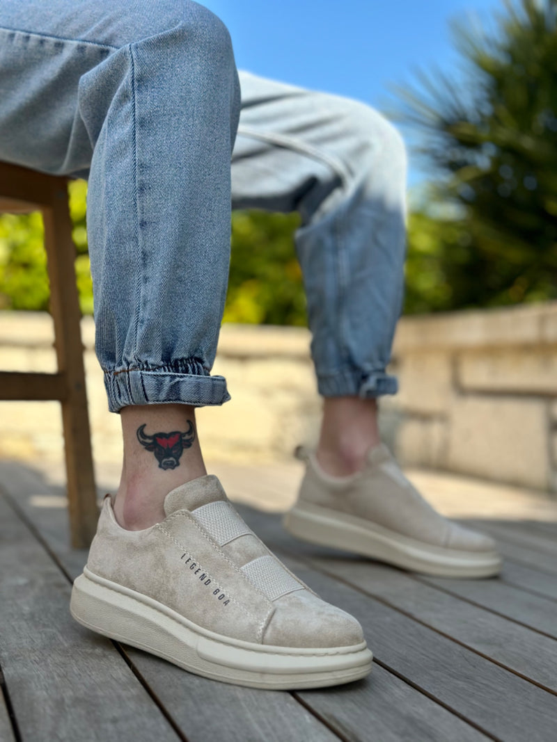 BA0307 Thick Suede High Sole Double Tape Beige Men's Shoes - STREETMODE ™