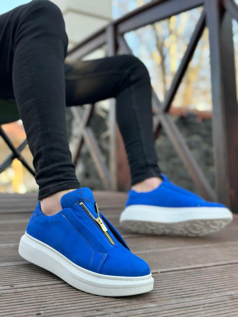 BA0310 BOA Thick Suede High Sole Zipper Blue Men's Shoes Sneakers - STREETMODE ™